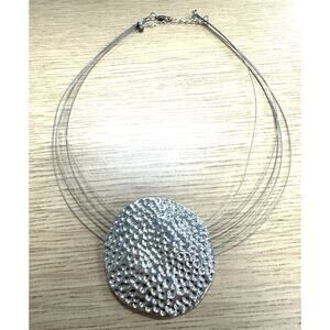 Silver Hammered Metal Pendant Necklace